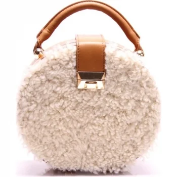 Rrm Kadın Beyaz Kürk Taba Deri Özel Tasarim Uzun Ayarlanabilir Askili Çanta