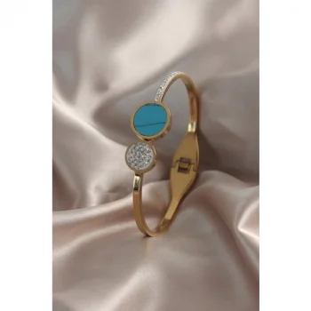 Colezium CLZ943  316L Çelik Mavi Taş Zirkon Taşlı Kadın Kelepçe