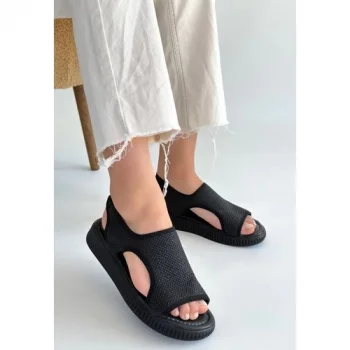 Wayi Siyah Hasır Cilt Sandalet