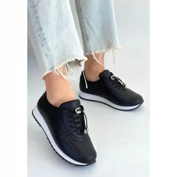 Finna Siyah Cilt Bağcıklı Spor Ayakkabı