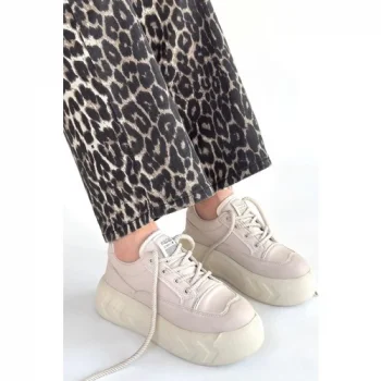 Emwa Bej Cilt Bağcıklı Spor Ayakkabı