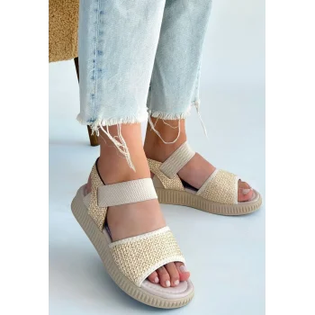 Jake Bej Hasır Cilt Sandalet