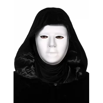 Siyah Kapüşonlu 120 cm Pelerin ve Beyaz Boyanabilir Tam Yüz Maske