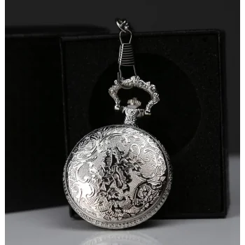 Özel Kutulu Tren Temalı Gümüş Köstekli Saat