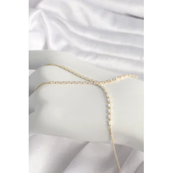 Pirinç Gold Renk Su Yolu Zirkon Taşlı Kadın Şahmeran - TJ-SN609