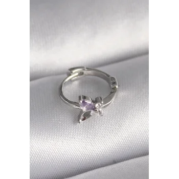 316L Çelik Gümüş Renk Zirkon Taşlı Kelebek Model Tragus Piercing - TJ-PR1329