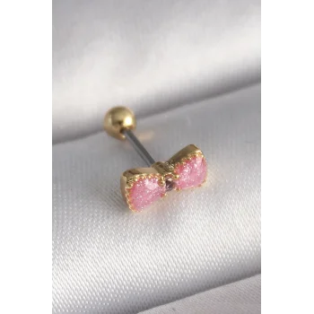 316L Çelik Gold Renk Pembe Fiyonk Model Tragus Piercing - TJ-PR1294