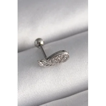 316L Çelik Gümüş Renk Zirkon Taşlı Kanat Tragus Piercing - TJ-PR1269