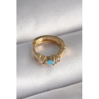 316L Çelik Gold Renk Zirkon Taşlı Mavi Taş Detay Tragus Piercing - TJ-PR1324