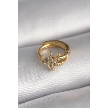 316L Çelik Gold Renk Zirkon Taşlı Deniz Yıldızı Model Tragus Piercing - TJ-PR1318