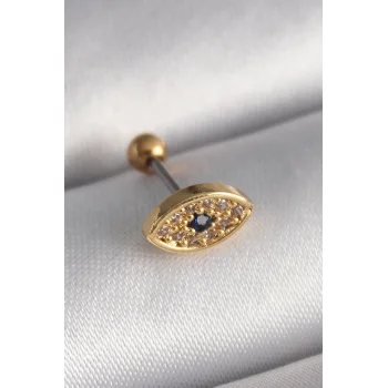 316L Çelik Gold Renk Zirkon Taşlı Göz Tragus Piercing - TJ-PR1252