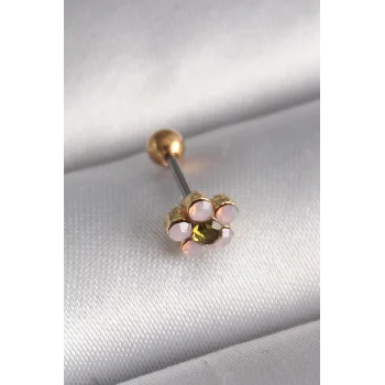 316L Çelik Gold Renk Zirkon Taşlı Çiçek Tragus Piercing - TJ-PR1276