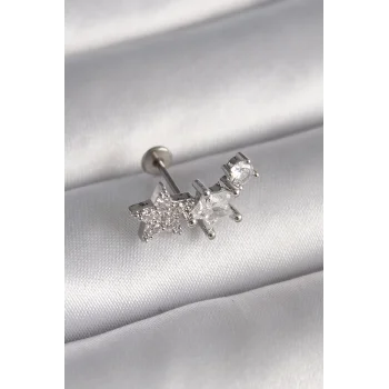 316L Çelik Gümüş Renk Zirkon Taşlı Yıldız Model Tragus Piercing - TJ-PR1339