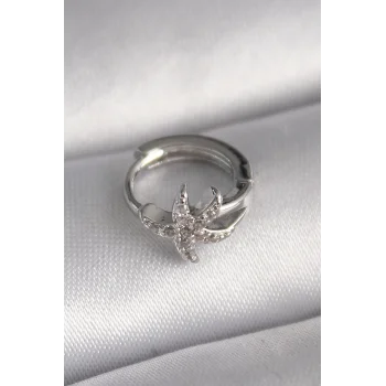 316L Çelik Gümüş Renk Zirkon Taşlı Deniz Yıldızı Model Tragus Piercing - TJ-PR1319