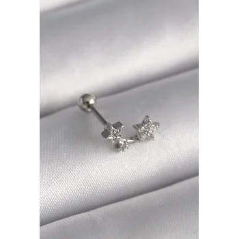 316L Çelik Gümüş Renk Zirkon Taşlı Yıldız Tragus Piercing - TJ-PR1245