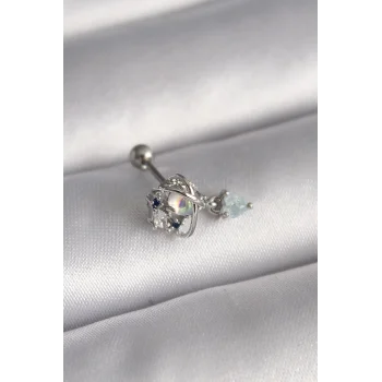 316L Çelik Gümüş Renk Zirkon Taşlı Sallantı Kalp Detay Tragus Piercing - TJ-PR1361