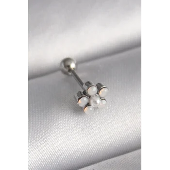 316L Çelik Gümüş Renk Zirkon Taşlı Çiçek Model Tragus Piercing - TJ-PR1283