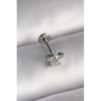 316L Çelik Gümüş Renk Zirkon Taşlı Yıldız Model Tragus Piercing - TJ-PR1351