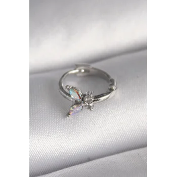 316L Çelik Gümüş Renk Zirkon Taşlı Kelebek Model Tragus Piercing - TJ-PR1327