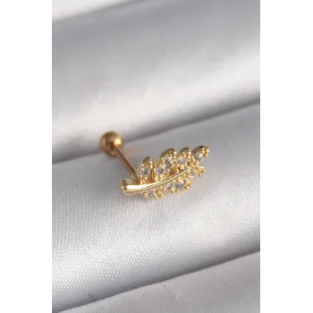 316L Çelik Gold Renk Zirkon Taşlı Dal Tragus Piercing - TJ-PR1258
