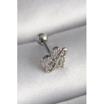 316L Çelik Gümüş Renk Zirkon Taşlı Sonsuzluk Detay Tragus Piercing - TJ-PR1249