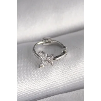 316L Çelik Gümüş Renk Zirkon Taşlı Kelebek Model Tragus Piercing - TJ-PR1321