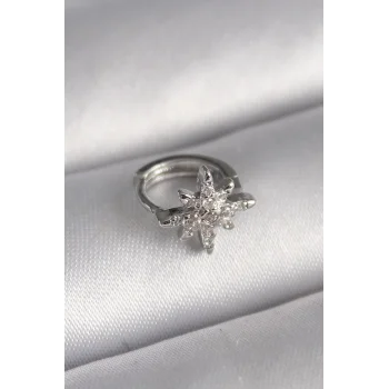 316L Çelik Gümüş Renk Zirkon Taşlı Kutup Yıldızı Model Tragus Piercing - TJ-PR1301