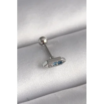 316L Çelik Gümüş Renk Mavi Zirkon Taşlı Tragus Piercing - TJ-PR1285