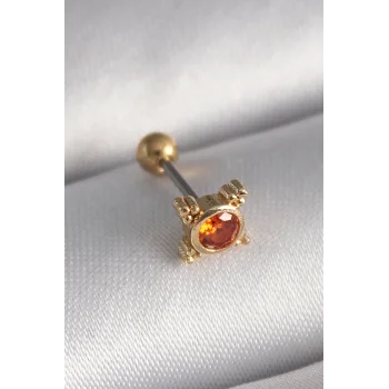 316L Çelik Gold Renk Turuncu Zirkon Taşlı Tragus Piercing - TJ-PR1270