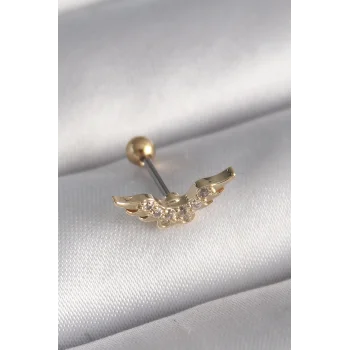 316L Çelik Gold Renk Zirkon Taş Detay Kanat Model Tragus Piercing - TJ-PR1290