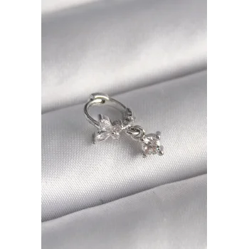 316L Çelik Gümüş Renk Zirkon Taşlı Kelebek Model Sallantı Detay Tragus Piercing - TJ-PR1299