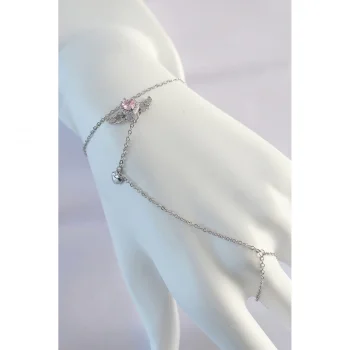 Skygo 316L Çelik Gümüş Renk Pembe Zirkon Taşlı Kanatlı Kalp Model Şahmeran - TJ-SN584