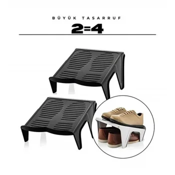 BFS 2li Ayakkabı Düzenleyici Twin Set - Çift Katlı Tasarım | Dolap İçi Alan Tasarrufu | Kaymaz Yüzey