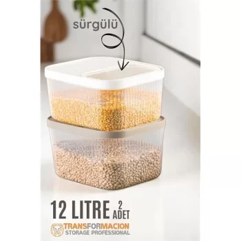 Erzak Bakliyat Kutusu Sürgülü Kapak Saklama Kabı 12 Litre 2 ADET