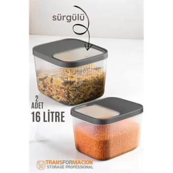 Erzak Bakliyat Kutusu Sürgülü Kapak Saklama Kabı 16 Litre 2 ADET