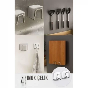 Inox Çelik Çok Amaçlı Askı - Banyo Askısı - Mutfak Askısı Profesyonel 4 lü SET
