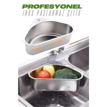 Inox Lavabo Köşe Süzgeci Organizer 304 Paslanmaz Çelik