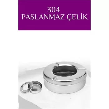 Kapaklı Paslanmaz Yuvarlak Küllük - Kapaklı 304 Çelik Kül Tablası - Kafe Küllüğü Restoran Küllüğü