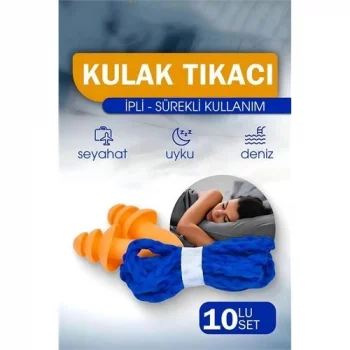 Kulak Tıkacı - İpli Silikon Kulak Tıkacı Seyahat Deniz Uyku Kulak Tıkacı 10 LU SET