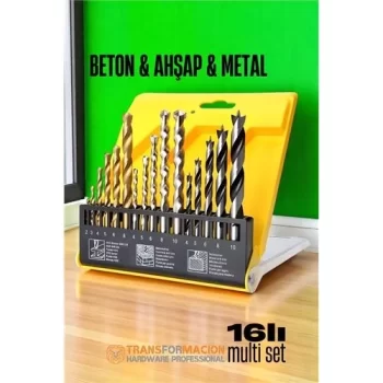 Matkap Ucu Seti- Beton Metal Ahşap Matkap Ucu Drill Bits Set 16 lı SET