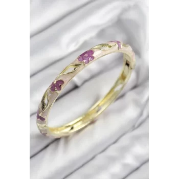 Mineli Pirinç Çiçek Motifli Gold Renk Kadın Kelepçe