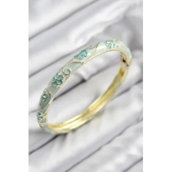 Mineli Pirinç Çiçek Motifli Gold Renk Kadın Kelepçe