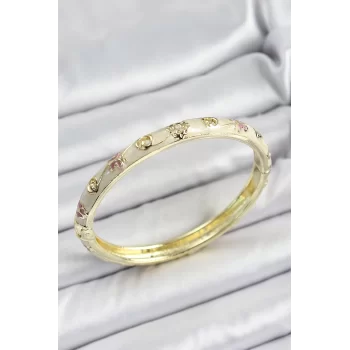 Mineli Pirinç Krem Renk Motifli Kadın Kelepçe