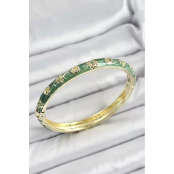 Mineli Pirinç Yaldızlı Yeşil Motif Desenli Kadın Kelepçe