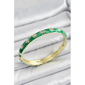 Mineli Pirinç Yeşil Renk Motif Desenli Kadın Kelepçe