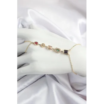 Pirinç  Renkli Zirkon Taşlı Y Model Gold Renk Kadın Şahmeran