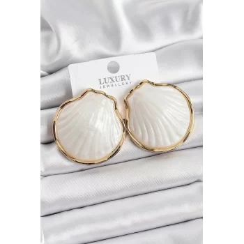 Pirinç Sedef Deniz Kabuğu Figürlü Gold Renk Kadın Küpe