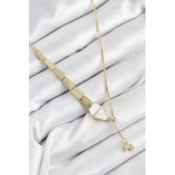 Pirinç Yılan Model Gold Renk Asansörlü Kadın Kolye