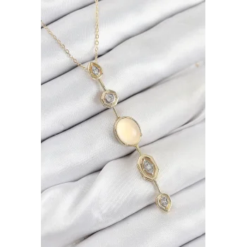 Pirinç Zincir Sarı Gold Renk Zirkon Taşlı Y Kolye