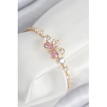 Pirinç Zirkon Taşlı Kelebek Model Gold Renk Kadın Bileklik